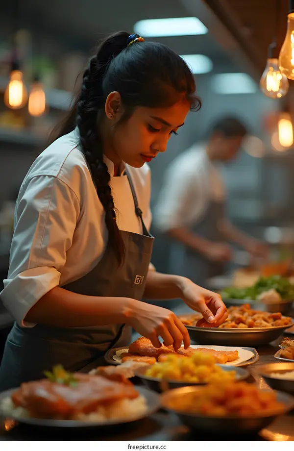 Indian Female Chef Preparing Food in the Kitchen