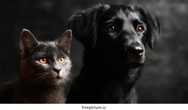 Close-up of a cat and dog portrait