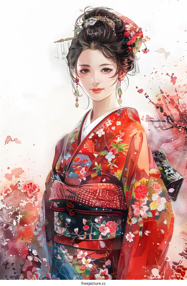 A Japanese Geisha in a red kimono