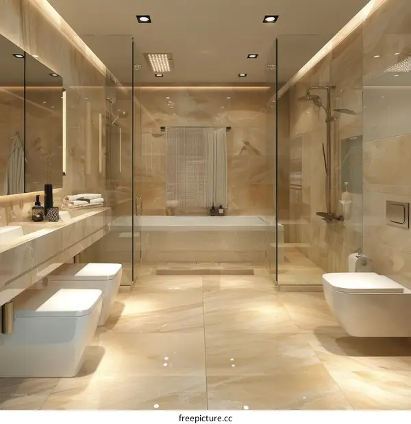 Modern Luxury Beige Marble Bathroom Design