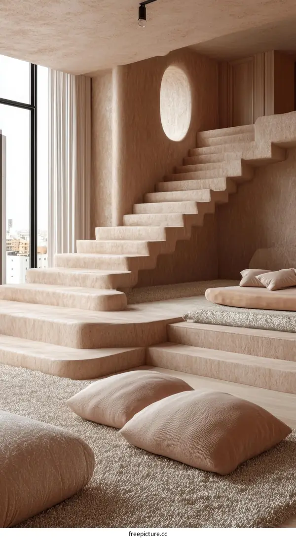 Modern Minimalist Interior Design with Unique Stairs