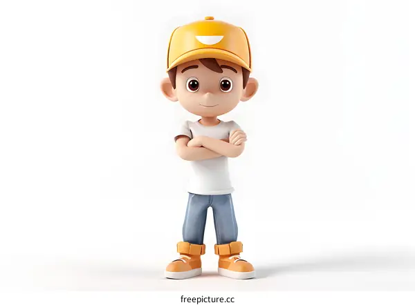 Smiling Cartoon Boy Wearing Yellow Cap