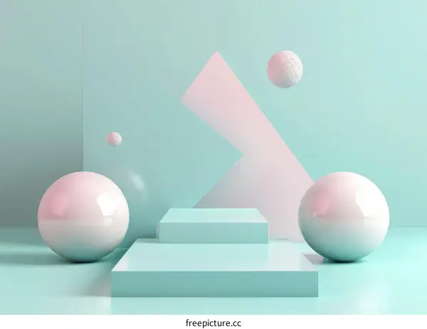 Abstract Pink and Blue 3D Podium with Spheres