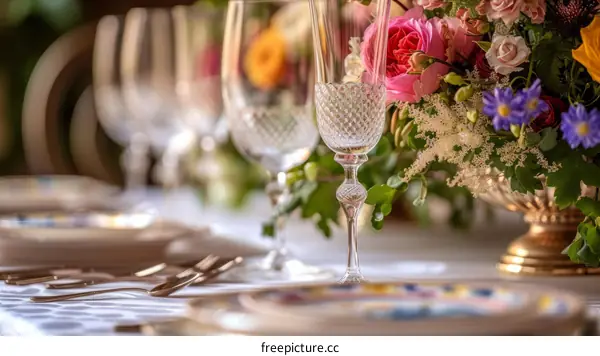 Elegant Table Setting with Crystal Wine Glasses