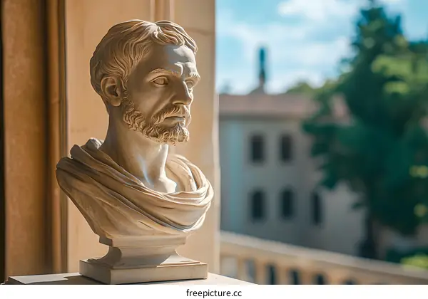 Close Up Marble Bust Sculpture of a Man