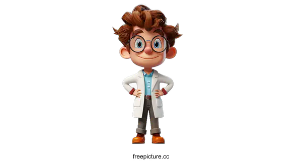 [Transparent Background PNG]3D cartoon character of a young male scientist