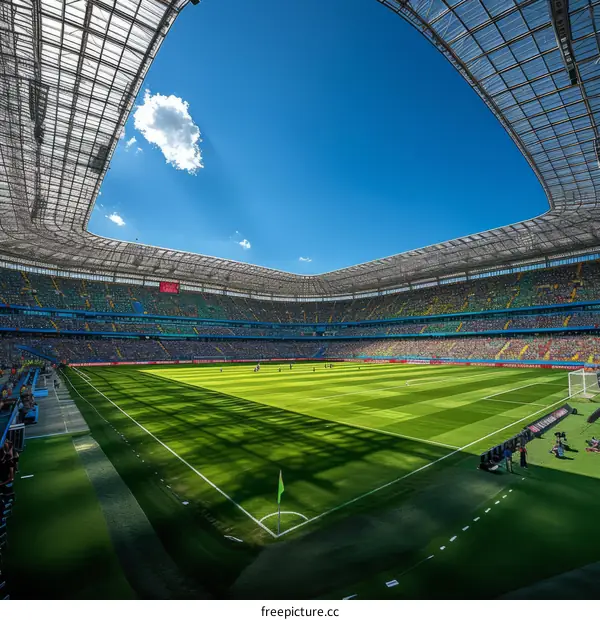 Football fans at a soccer stadium during a match