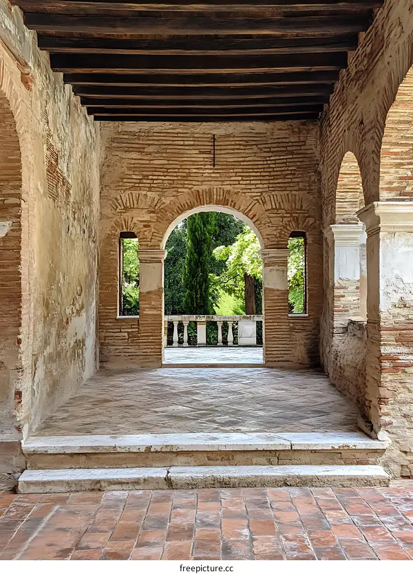Brick Archway Entrance to a Garden in a Historic Building