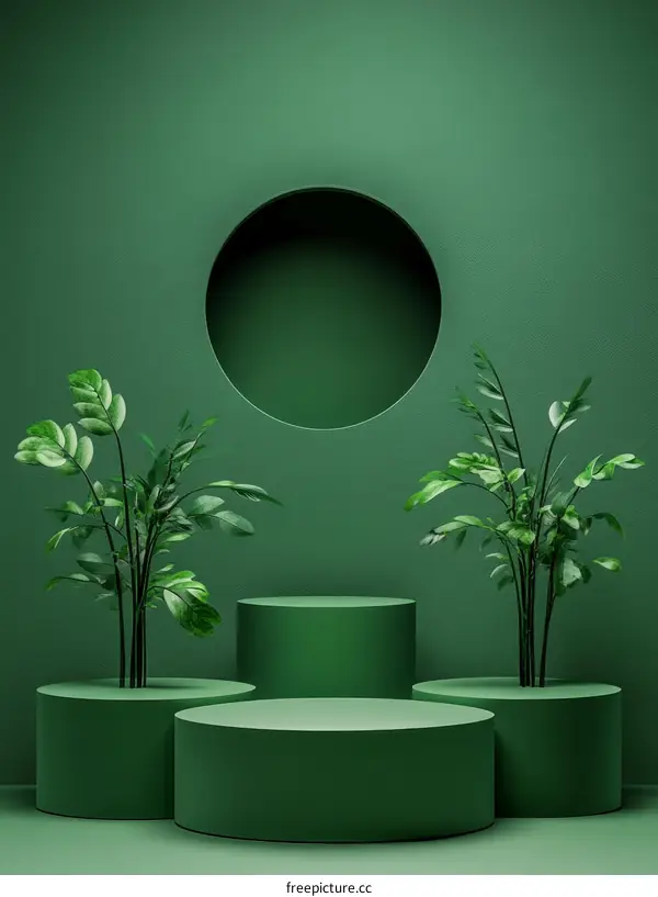 Green Minimalist Product Display with Plants
