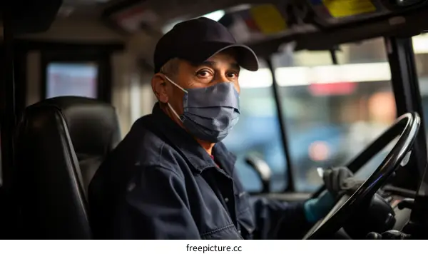 Portrait of a bus driver wearing a mask