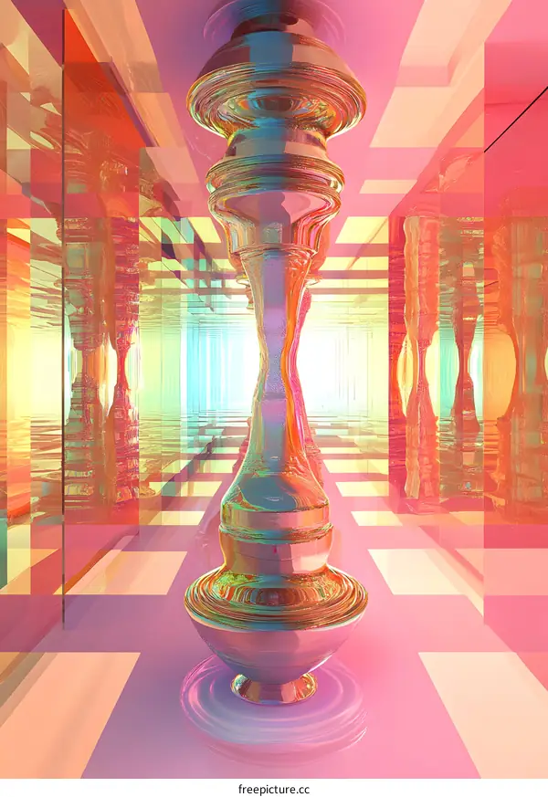 Abstract Shiny Object in a Colored Glass Corridor