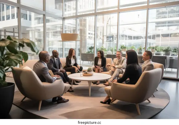 Group of business professionals having a meeting in a modern office space
