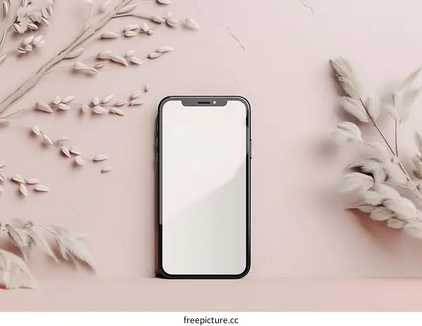 Blank Phone Screen with Dried Flowers