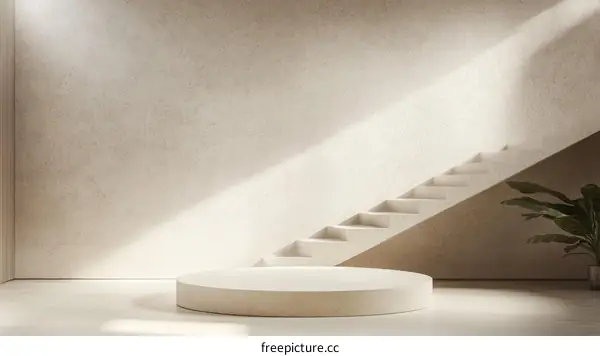 Modern Minimalist Interior Design with Stairs and Podium