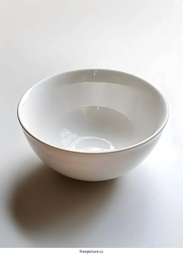 Empty White Ceramic Bowl on White Background