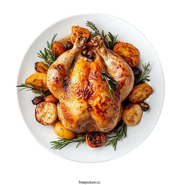 [Transparent Background PNG]Roasted Turkey with Potatoes and Rosemary