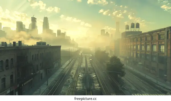 Sunset over Railroad Tracks in Downtown Los Angeles
