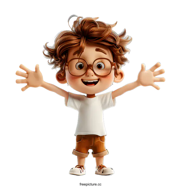 [Transparent Background PNG]Cartoon illustration of a happy boy with glasses