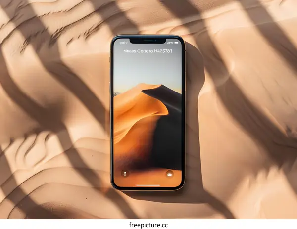 Golden iPhone on Sand with Desert Background