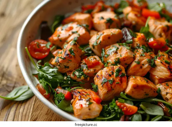 Grilled salmon with spinach and tomatoes