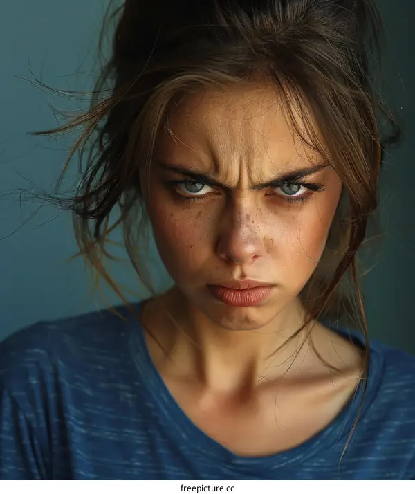 Close-up Portrait of a Woman with an Angry Expression