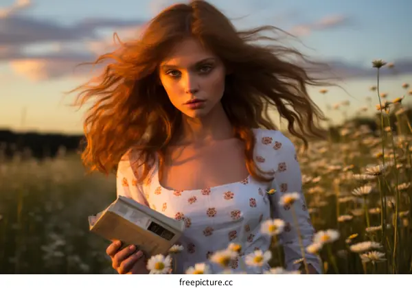 Portrait of a Young Woman in a Field of Flowers