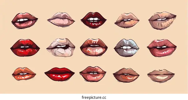 A Set of Twelve Colorful and Unique Lips