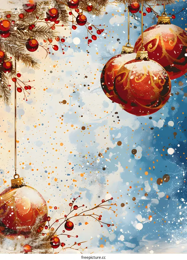 Christmas background with red and gold ornaments