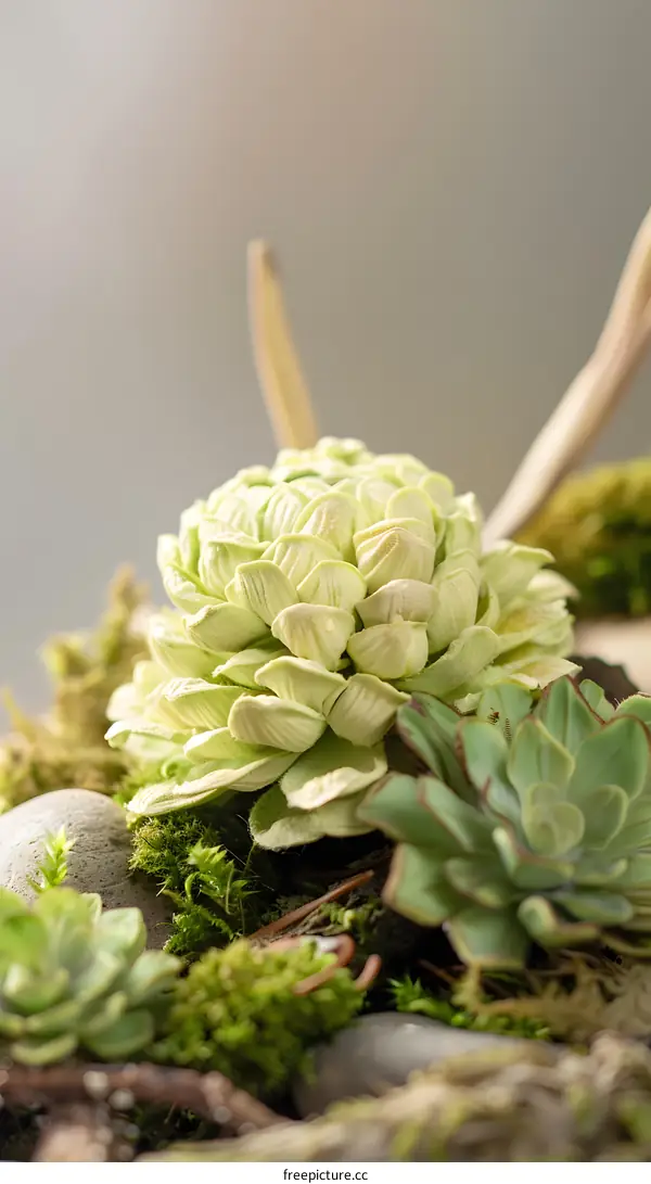 Close Up of Succulents and Moss Arrangement