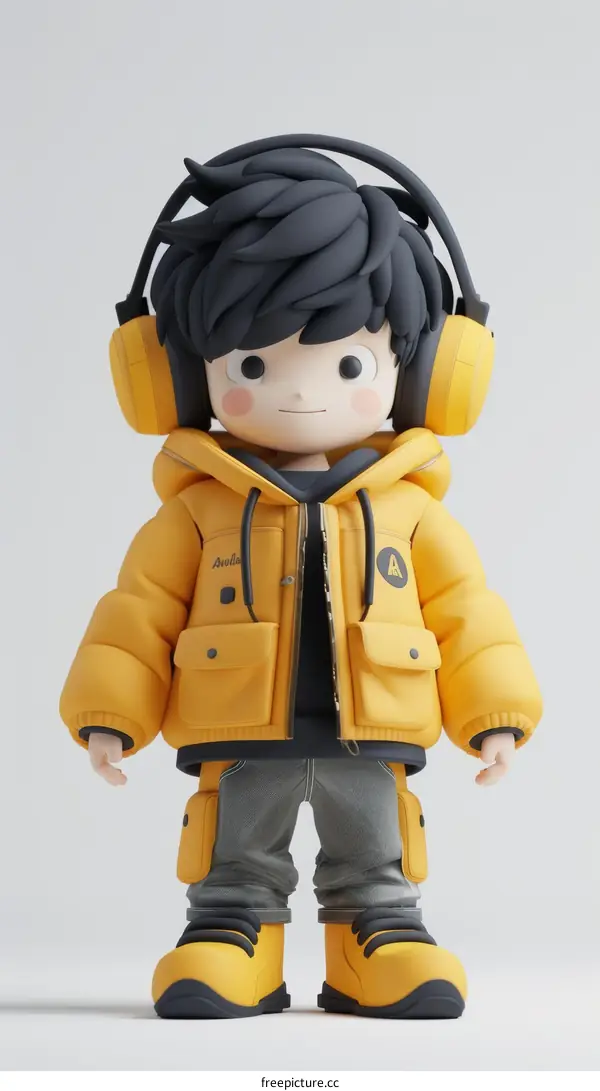 A Stylish 3D Boy Wearing a Yellow Jacket and Headphones