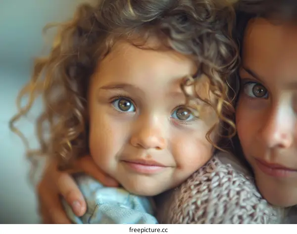 Portrait of two sisters with curly hair