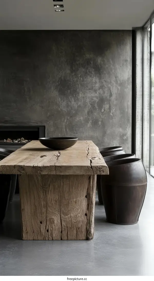 Rustic Wooden Dining Table in Modern Minimalist Interior