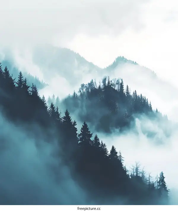 Misty Mountain Landscape in a Cool Color Palette
