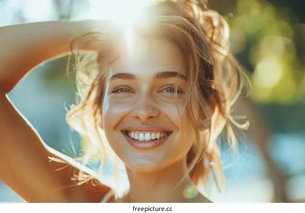 Happy Woman Outdoors Portrait in Sunlight