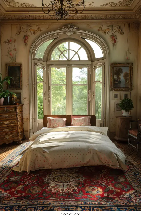 Vintage Bedroom with Large Bay Window