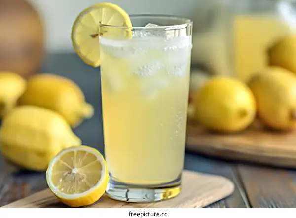 Glass of Lemonade with Lemon Slices and Ice