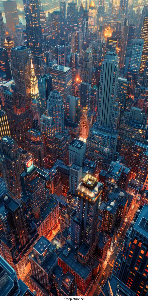 Aerial View of Illuminated City Skyline