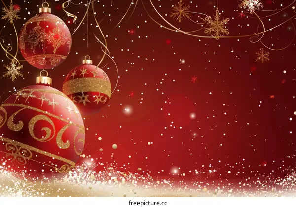 Christmas red background with hanging ornaments