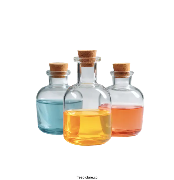[Transparent Background PNG]Colorful Glass Bottles with Cork Stopper