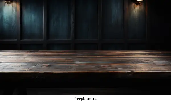 Rustic wood table with dark wood background