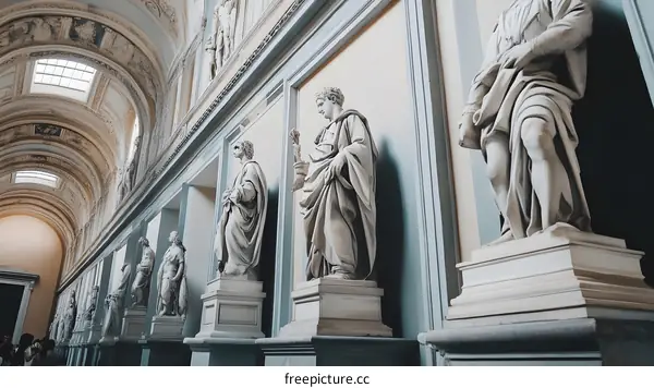 White Statues in a Museum Hall