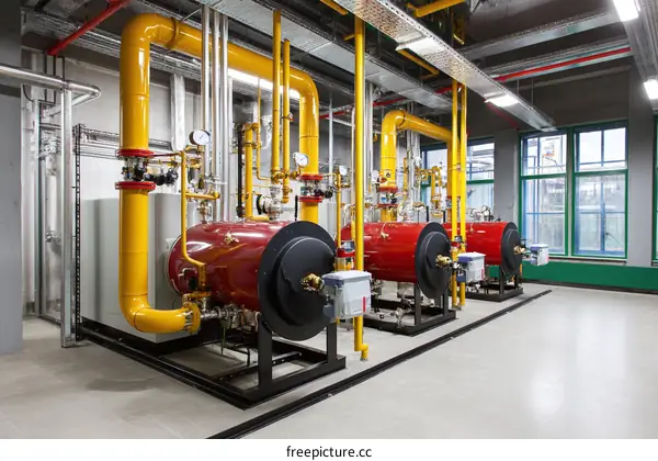 Industrial Boiler Room Equipment and Piping System