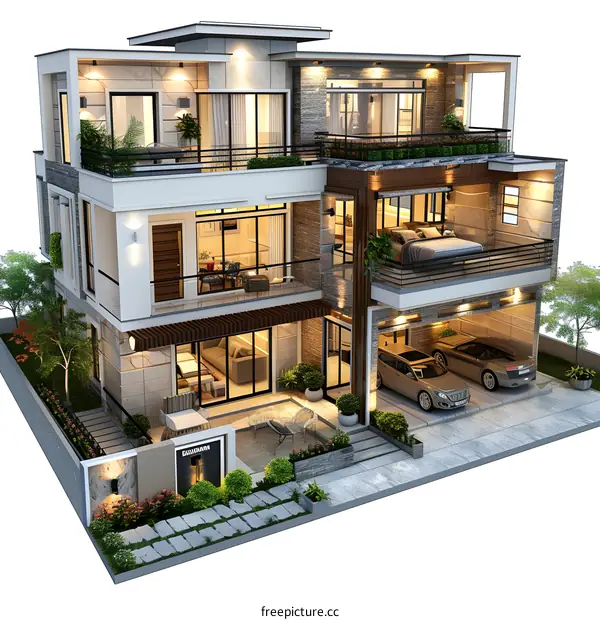 A three-story modern villa