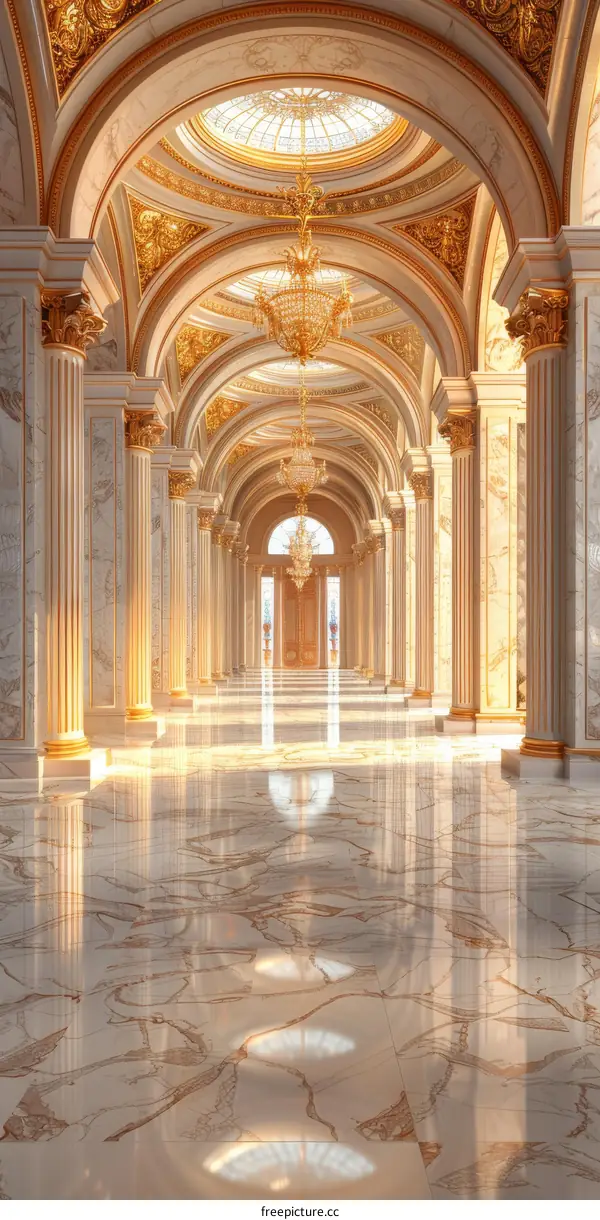 Majestic Palace Hallway with Golden Accents