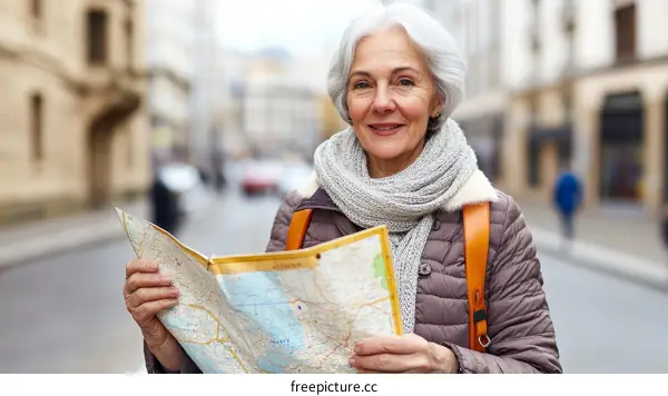 Senior Woman Exploring City with Map