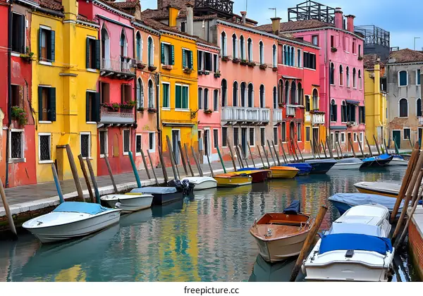 Colorful Buildings Lining a Canal in Venice, Italy