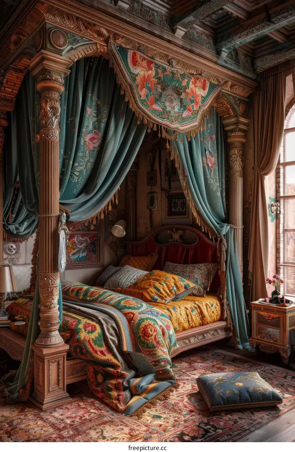 Ornate Vintage Bedroom with Luxurious Bedding