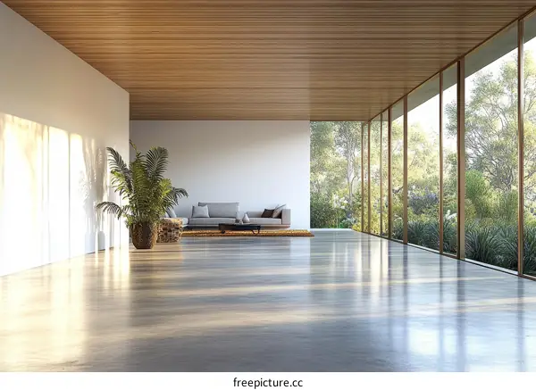 Modern Minimalist Living Room with Large Windows