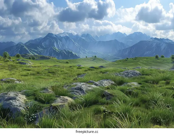 Picturesque Grassland under a Clear Blue Sky