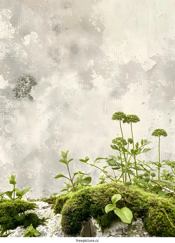 Green Plants Growing on a Weathered Wall
